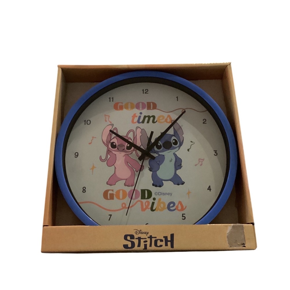 Disney Lilo & Stitch Wall Clock Angel Good Times Good Vibes Blue Nursery Decor‎